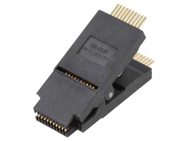 Testclips; zwart; verguld; SO20,SOIC20,SOJ20; 5mm; max.150°C Testclips; zwart; verguld; SO20,SOIC20,SOJ20; 5mm; max.150°C